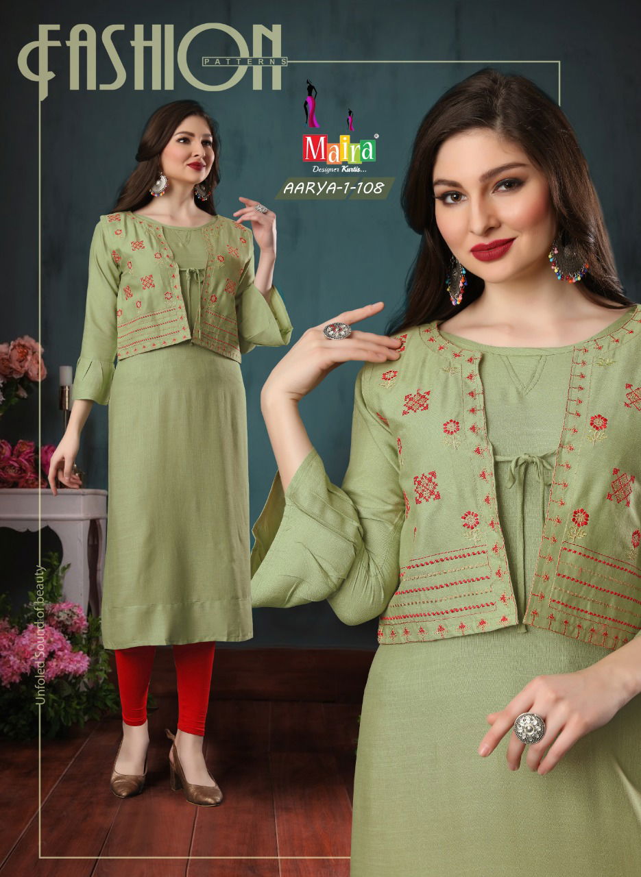 Maira Aarya 1 Latest Ethnic Wear Rayon Embroidery Designer Kurti Collection
